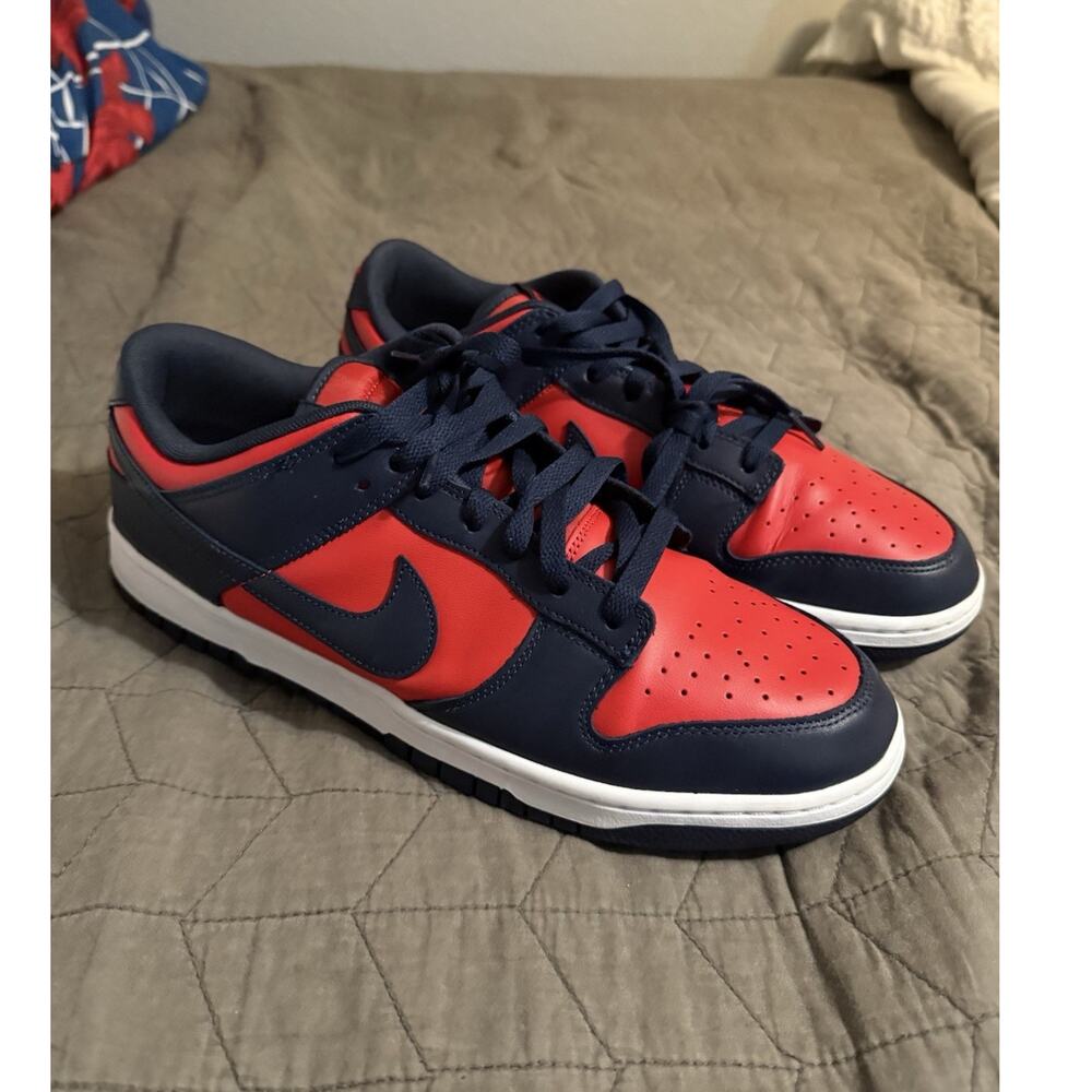 Nike Low Top Red/Navy Colorblock Leather Men's Athletic Sneakers Lace Up